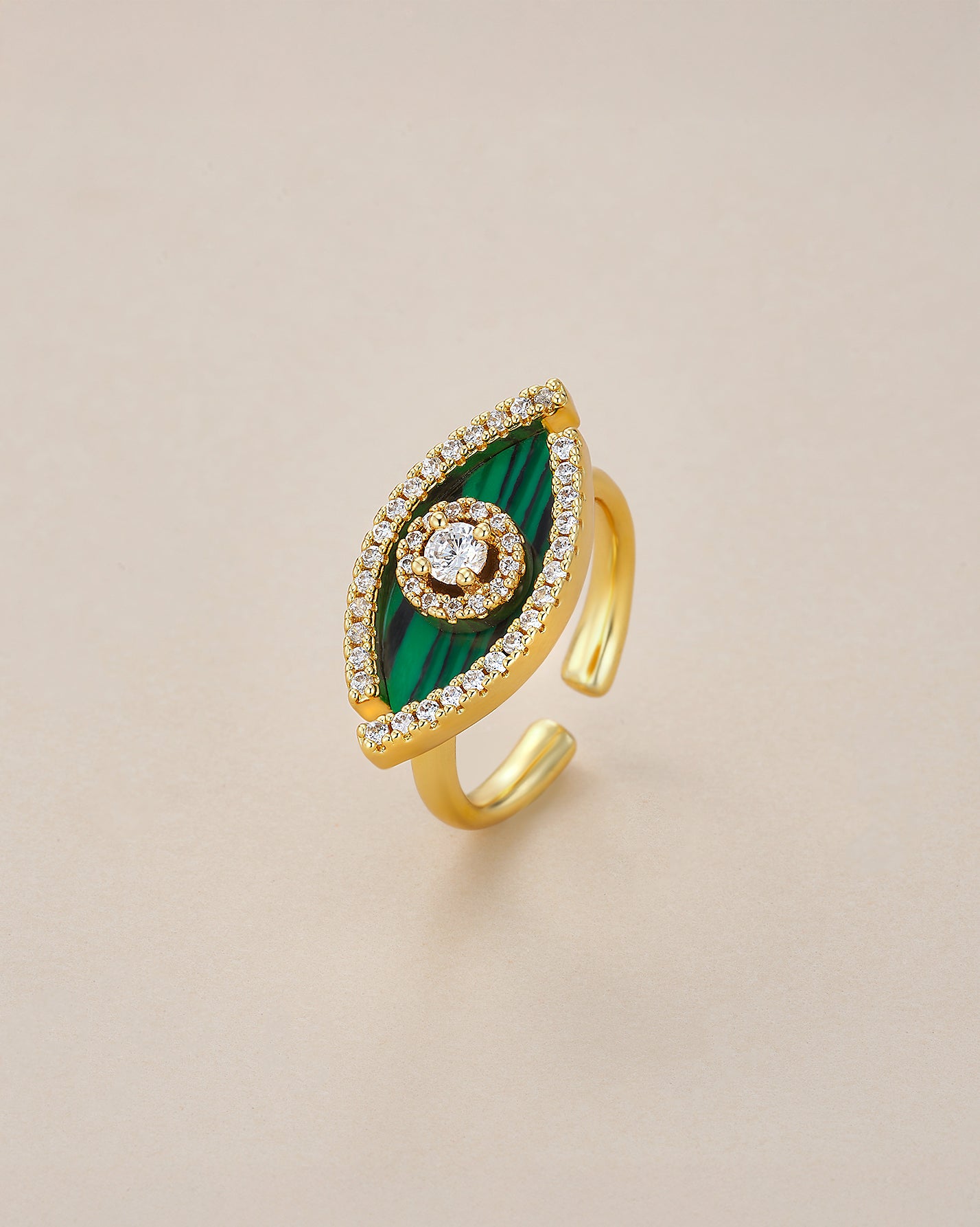 Malachite Evil Eye Ring with CZ