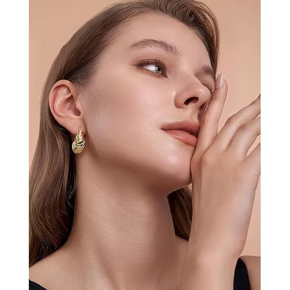 SNGIA Braided Chunky Hoop Earrings for Women, 18K Gold Plated or Silver Tone Ribbed Design