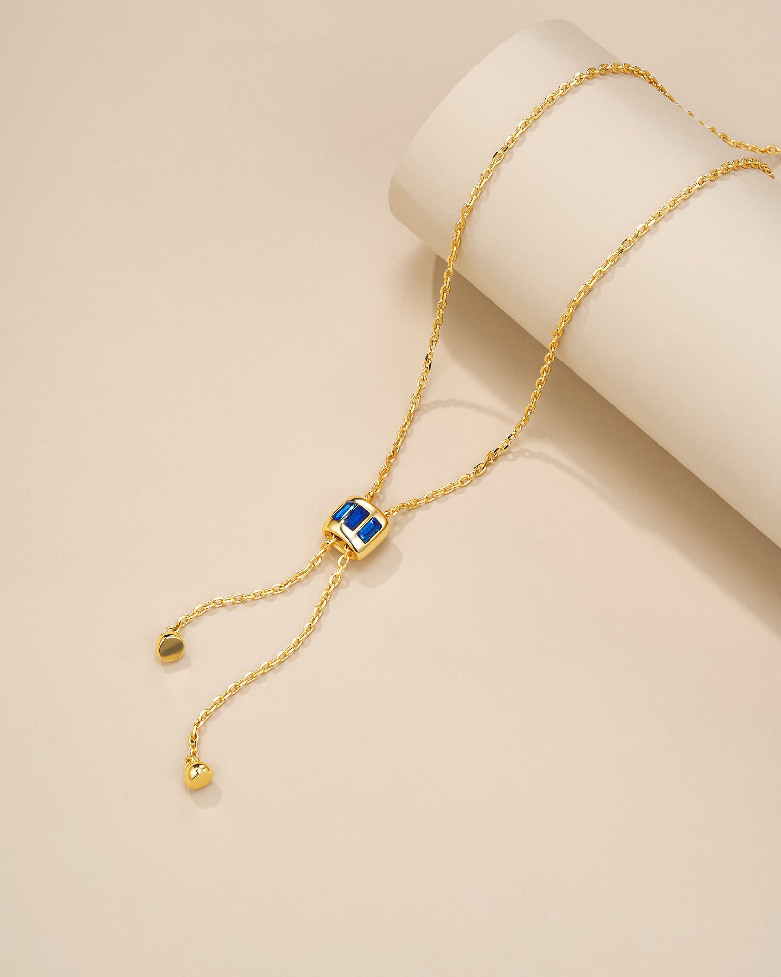 Sapphire Style Pendant Lariat Necklace In Gold Tone