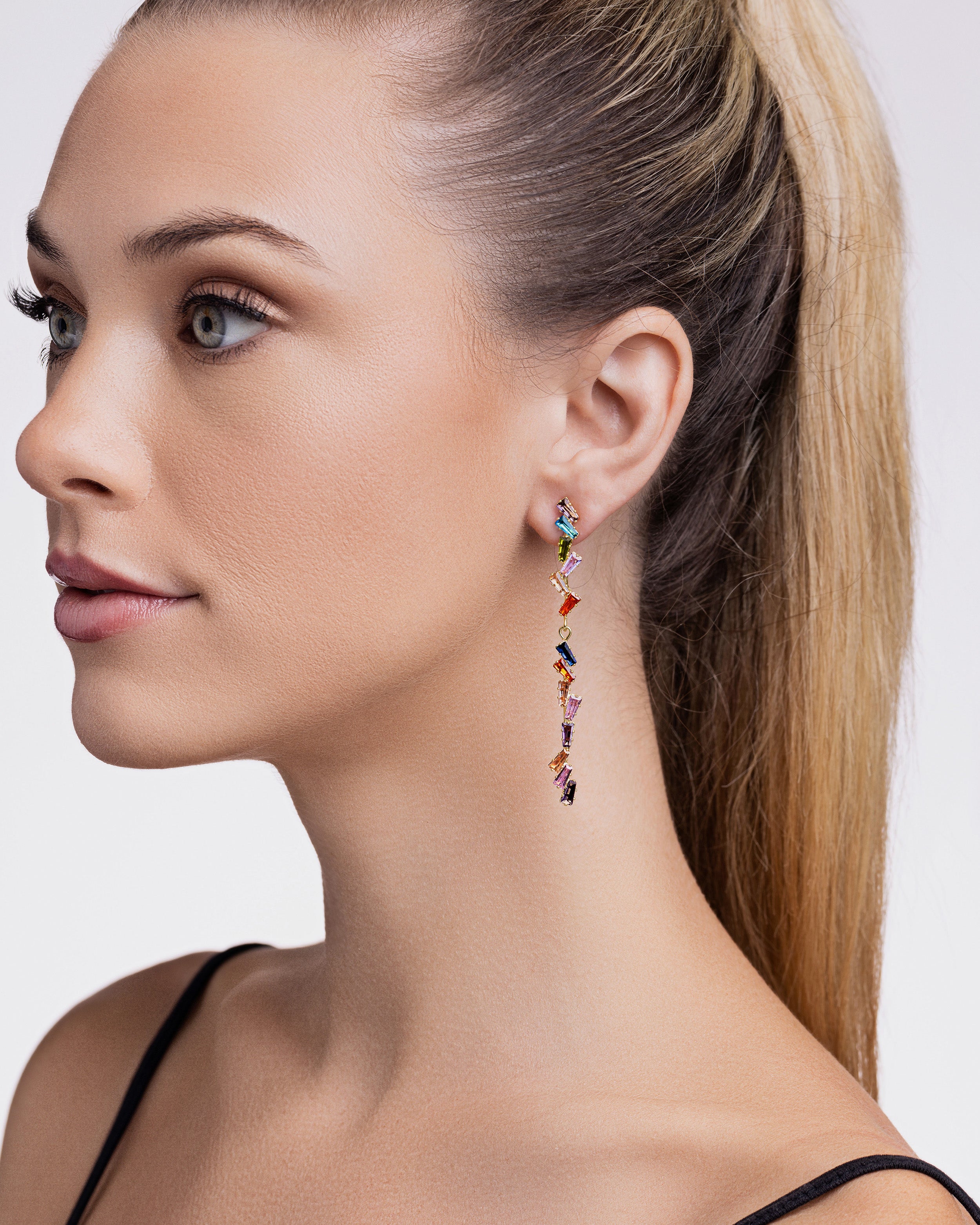 Linea Colorful Baguette CZ Dangle Earrings