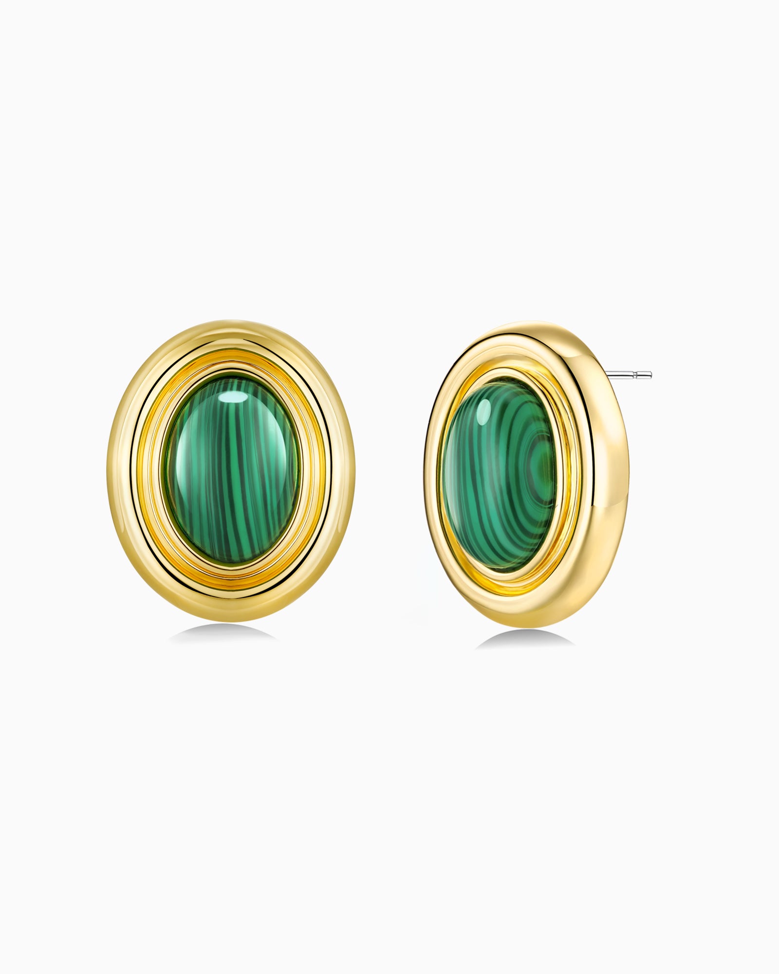 Gold Green Malachite Chunky Stud Earrings