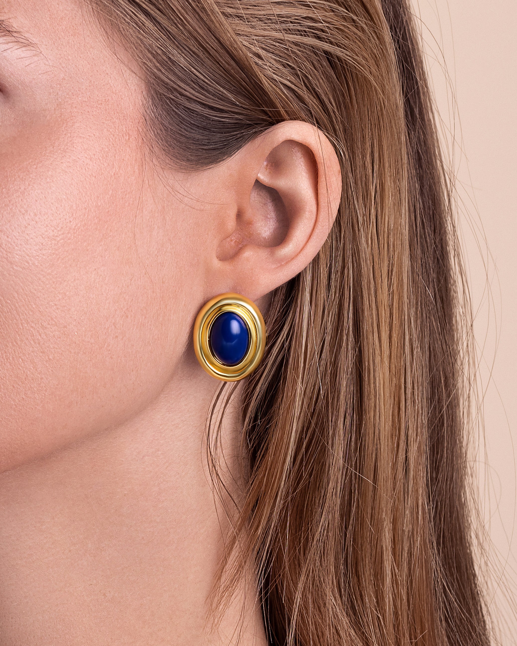 Gold Green Navy Blue Enamel Chunky Stud Earrings
