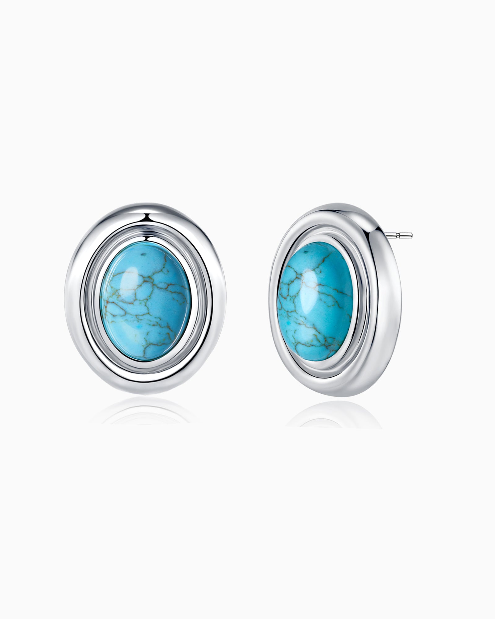 White Gold/Silver White Turquoise Stone Chunky Stud Earrings