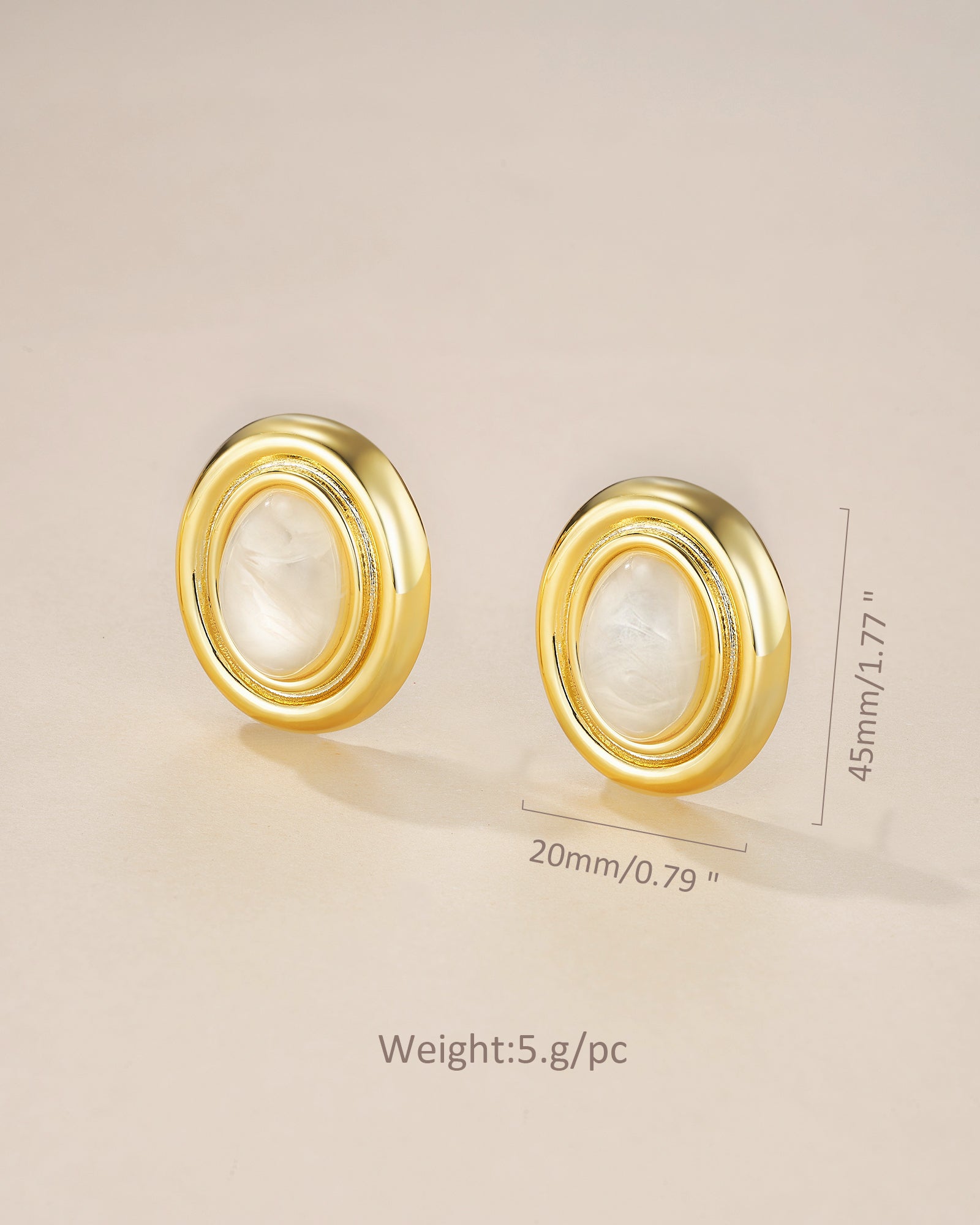 Chunky Stud Earrings In Gold Tone With White Cotton Enamel Style