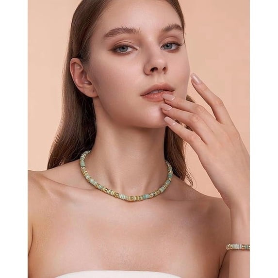 SNGIA 18K Gold Plated Natural Stone Beaded Choker Necklace for Women, Adjustable Mist