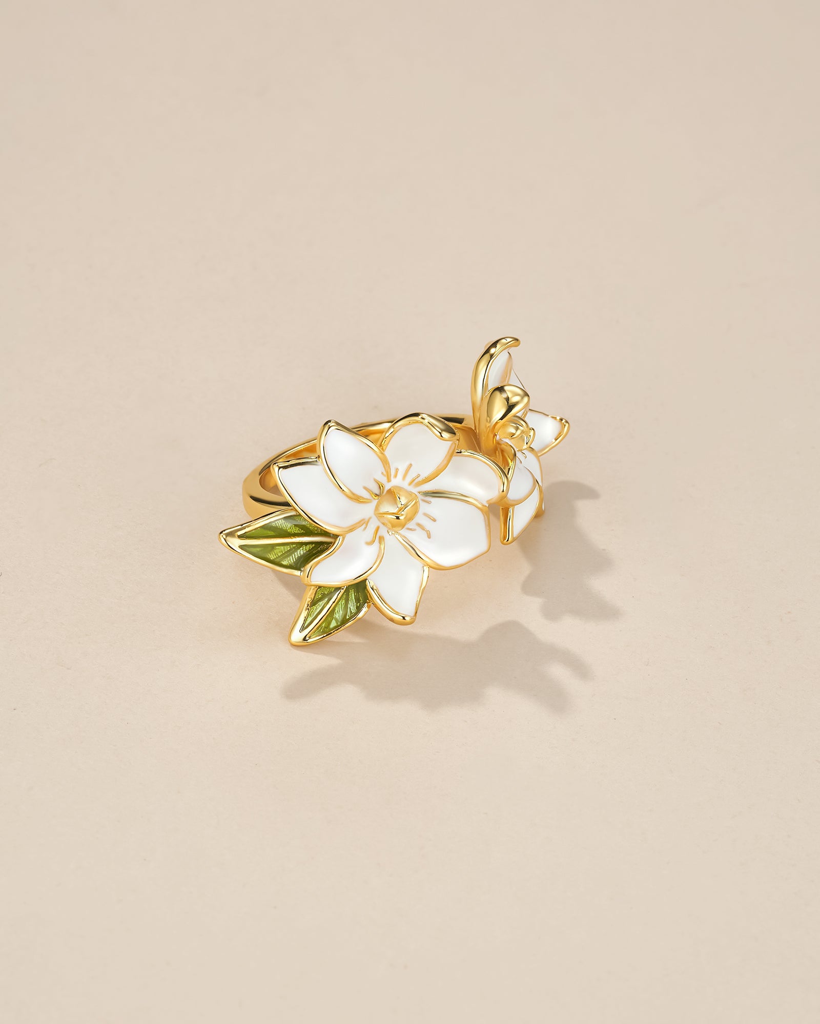 Floral Leaf Enamel Adjustable Ring