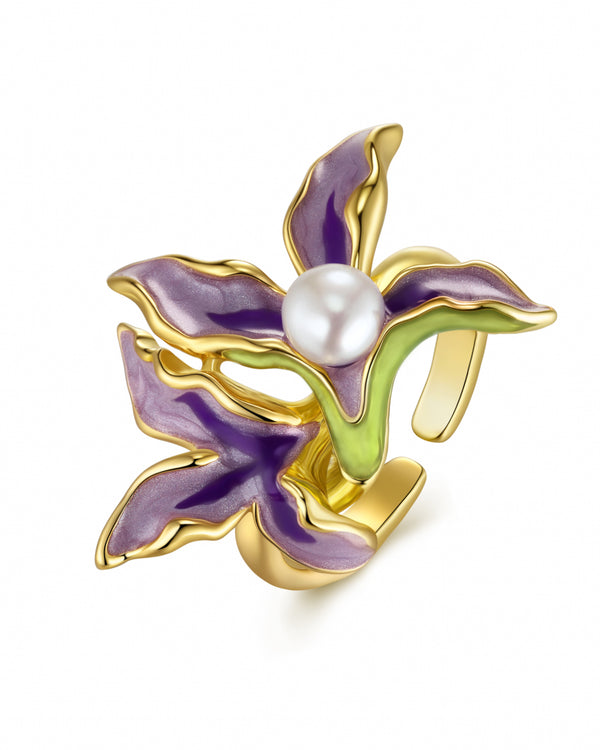 Purple Enamel Floral Open Ring