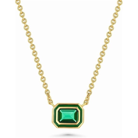 18K Gold Plated Green CZ Pendant Necklace Adjustable Chain Rectangle Gemstone for Women