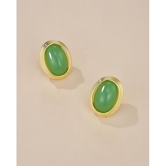 SNGIA 18K Gold Plated Oval Stud Earrings for Women, Multicolor Cabochon Statement Button Earrings