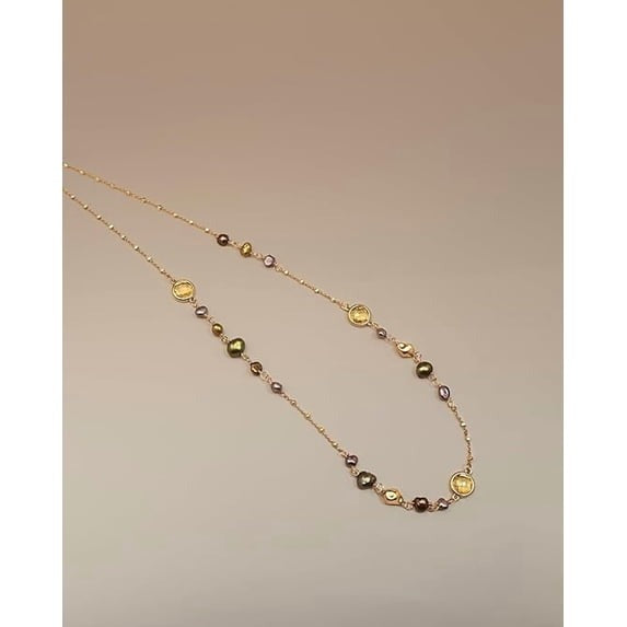 SNGIA 18K Gold Plated Multicolor Natural Stone Beaded Choker Necklace for Women, Adjustable