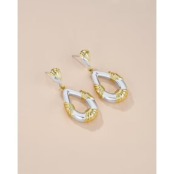 SNGIA Two-Tone Gold and Silver Plated Floral Dangle Drop Earrings for Women