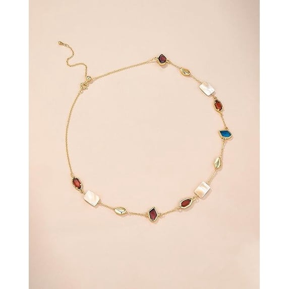 SNGIA 18K Gold Plated Colorful Irregular Gemstone Beaded Choker Necklace for Women