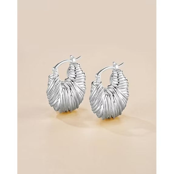 SNGIA Braided Chunky Hoop Earrings for Women, 18K Gold Plated or Silver Tone Ribbed Design