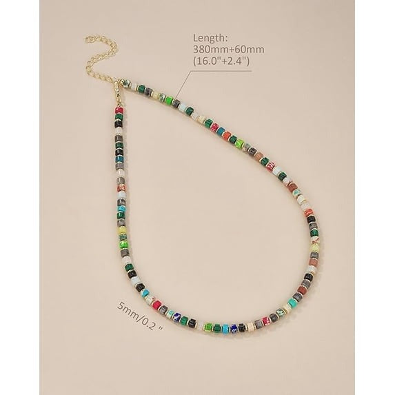 SNGIA Multicolor Beaded Choker Necklace with Gold Tone Lobster Clasp and Adjustable Chain