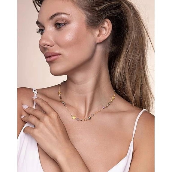 SNGIA 18K Gold Plated Multicolor Natural Stone Beaded Choker Necklace for Women, Adjustable