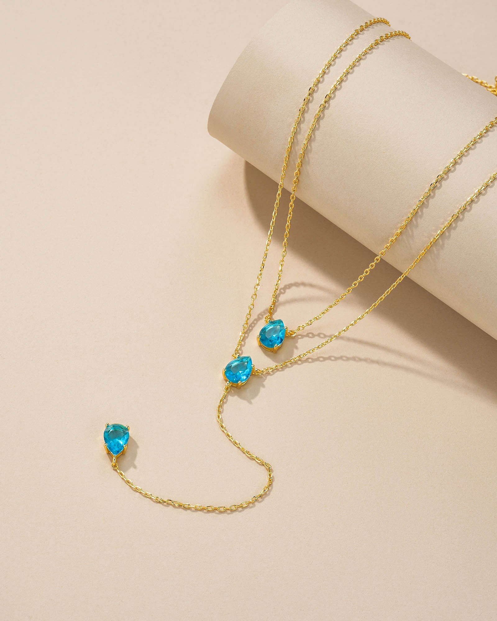 Triple Layer Stacking Necklace In Gold Tone Mint Green Stone Style