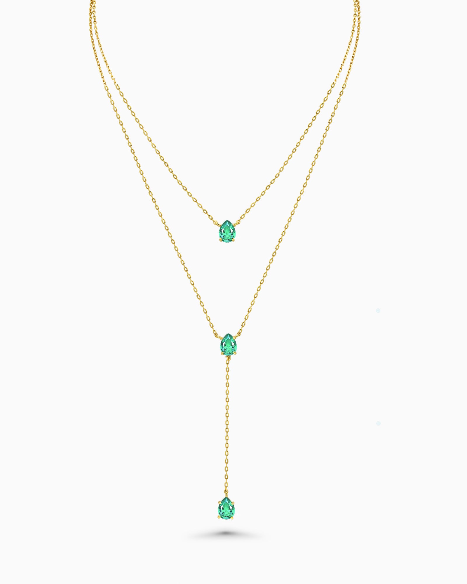 Gold Triple Layered Stacking Mint Green Gemstone Necklace