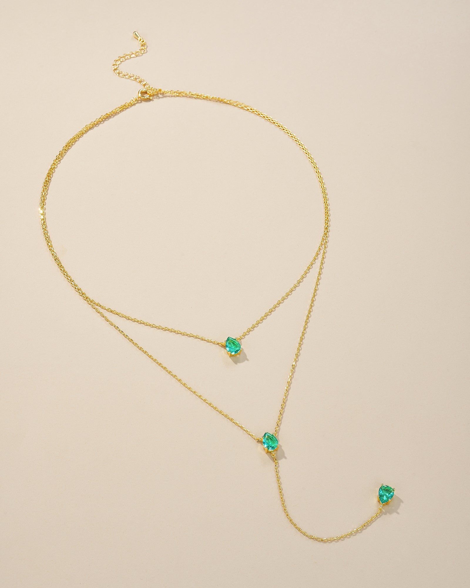 Triple Layer Stacking Necklace In Gold Tone Mint Green Stone Style