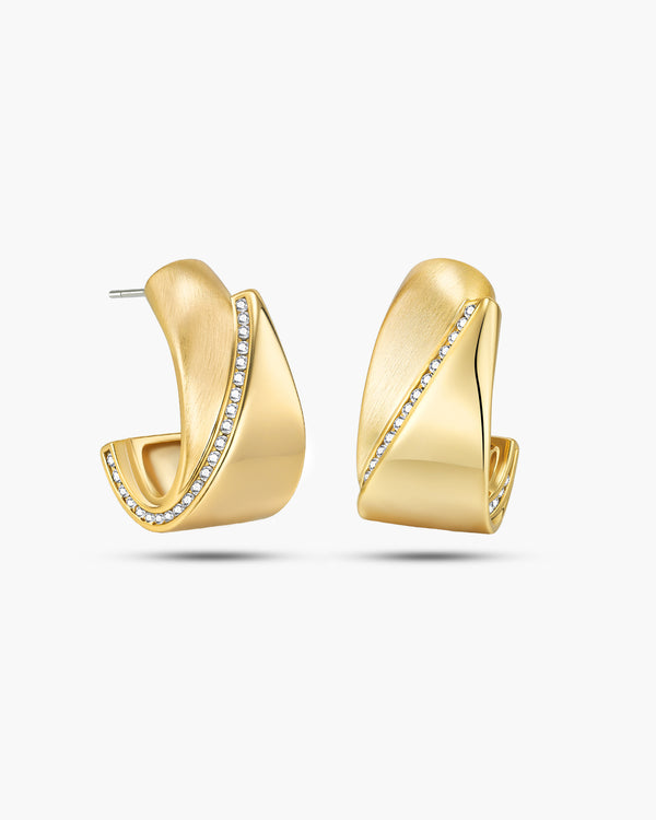 #206 Chunky Curve Twisted Open Hoop Statement Stud Earrings with Cubic Zirconia