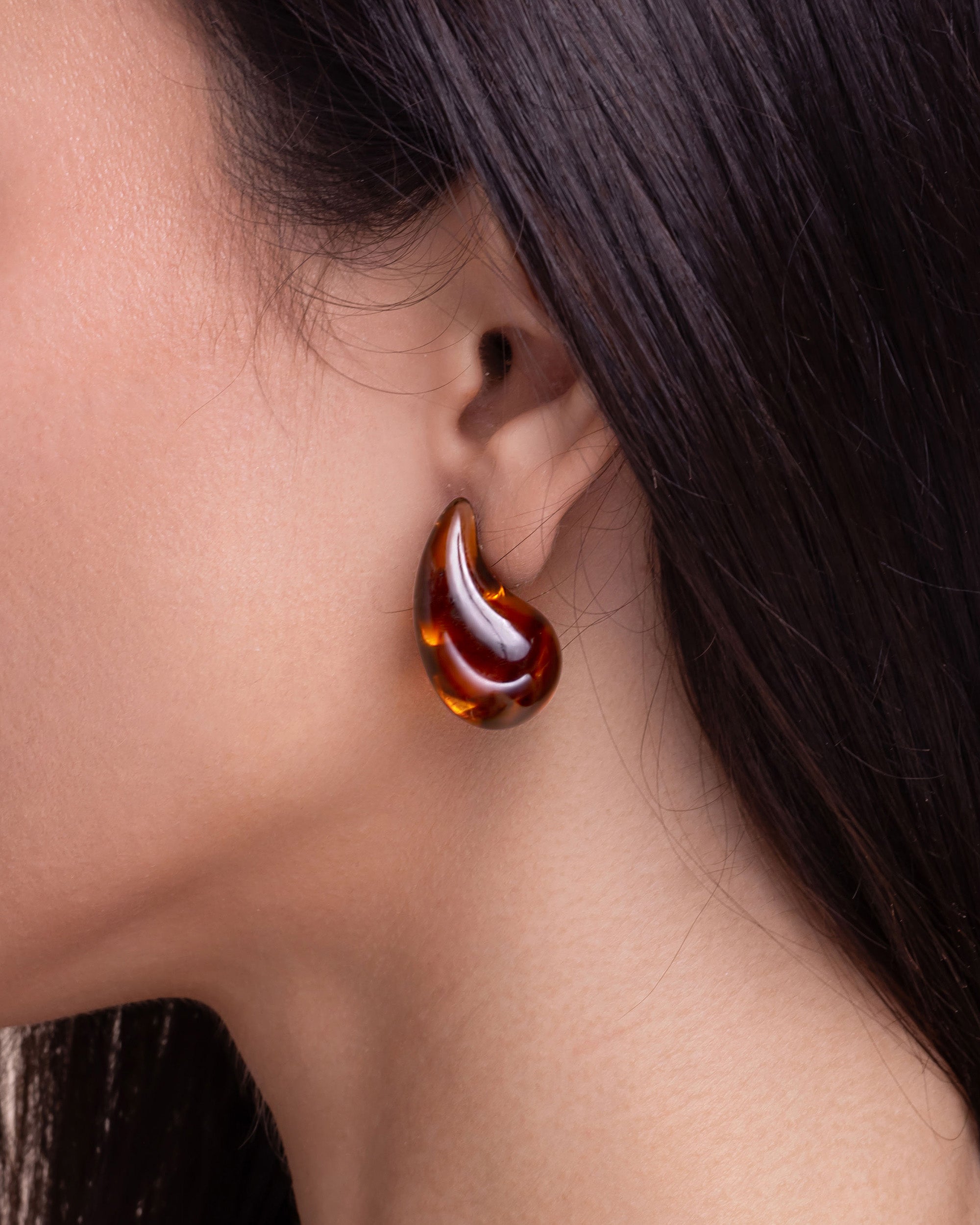 Brown Resin Swirl Teardrop Stud Earrings