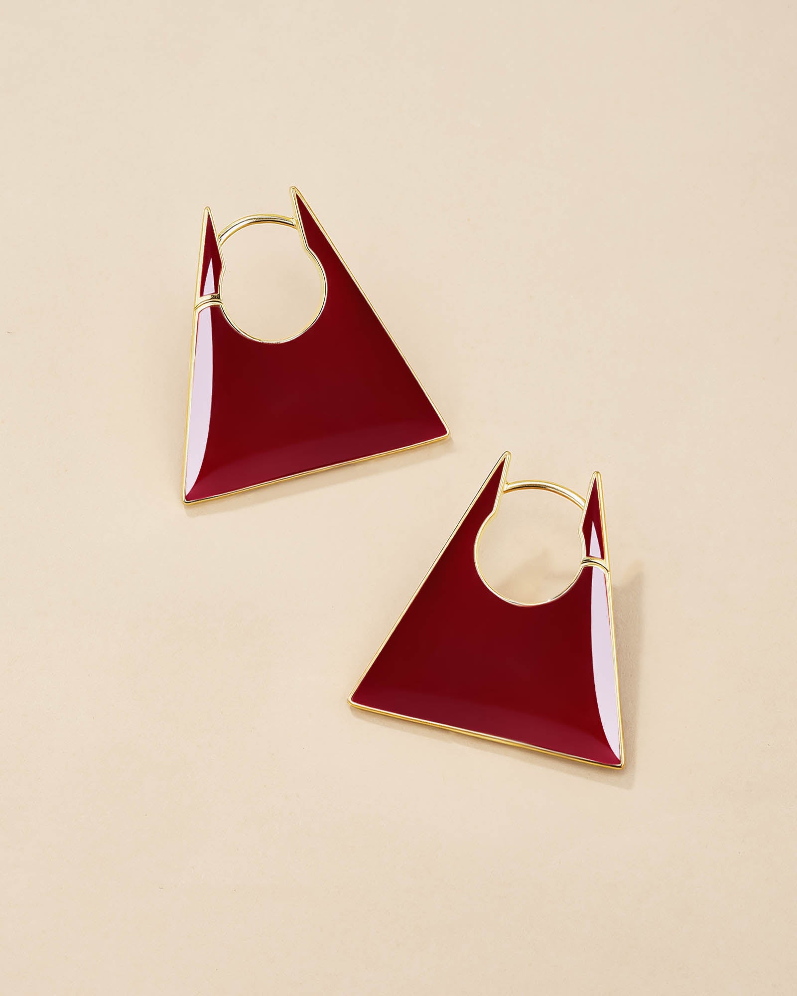 Geometric Trapezoid Dangle Earrings - Maroon