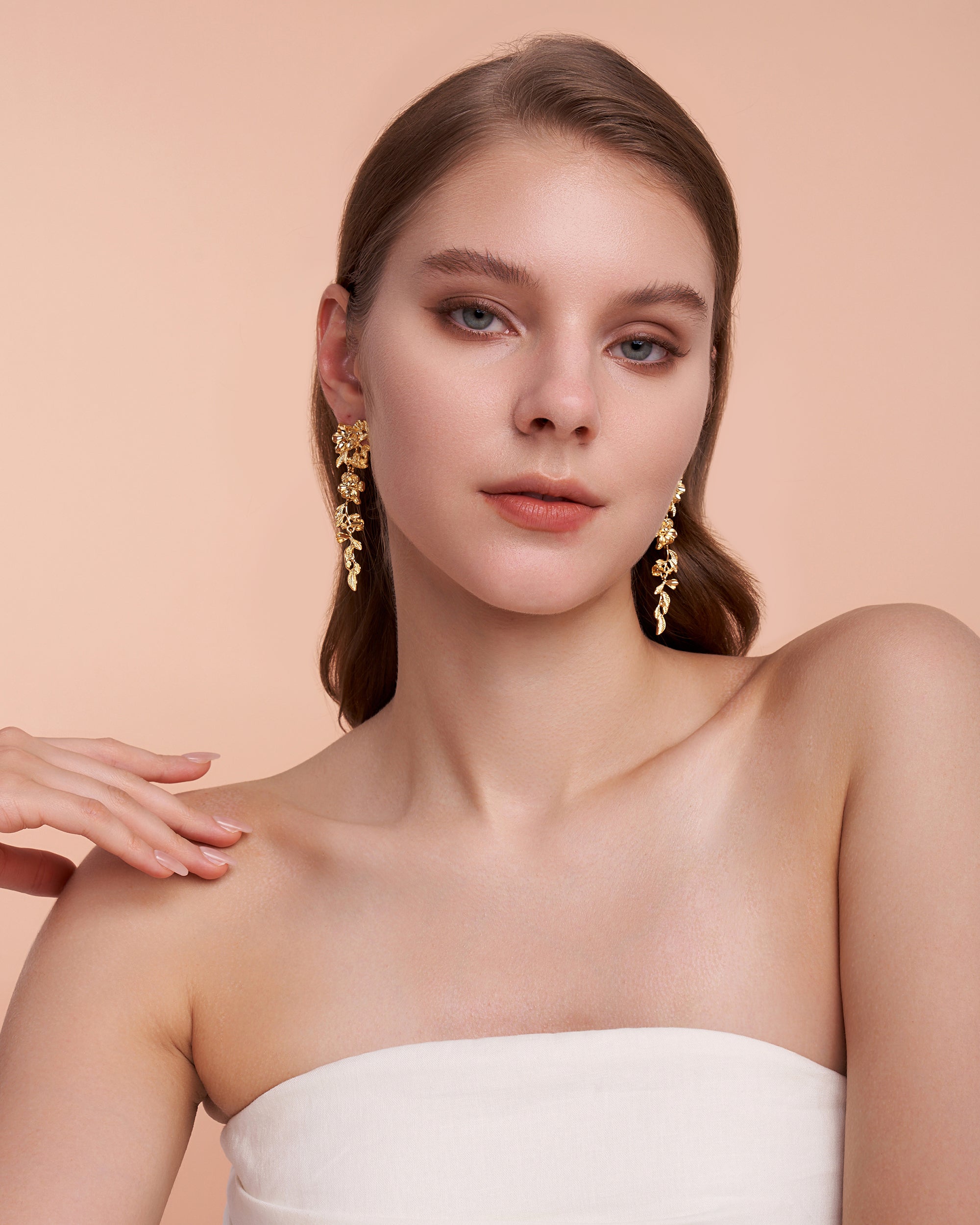 Gold Statement Flower Dangle Earrings