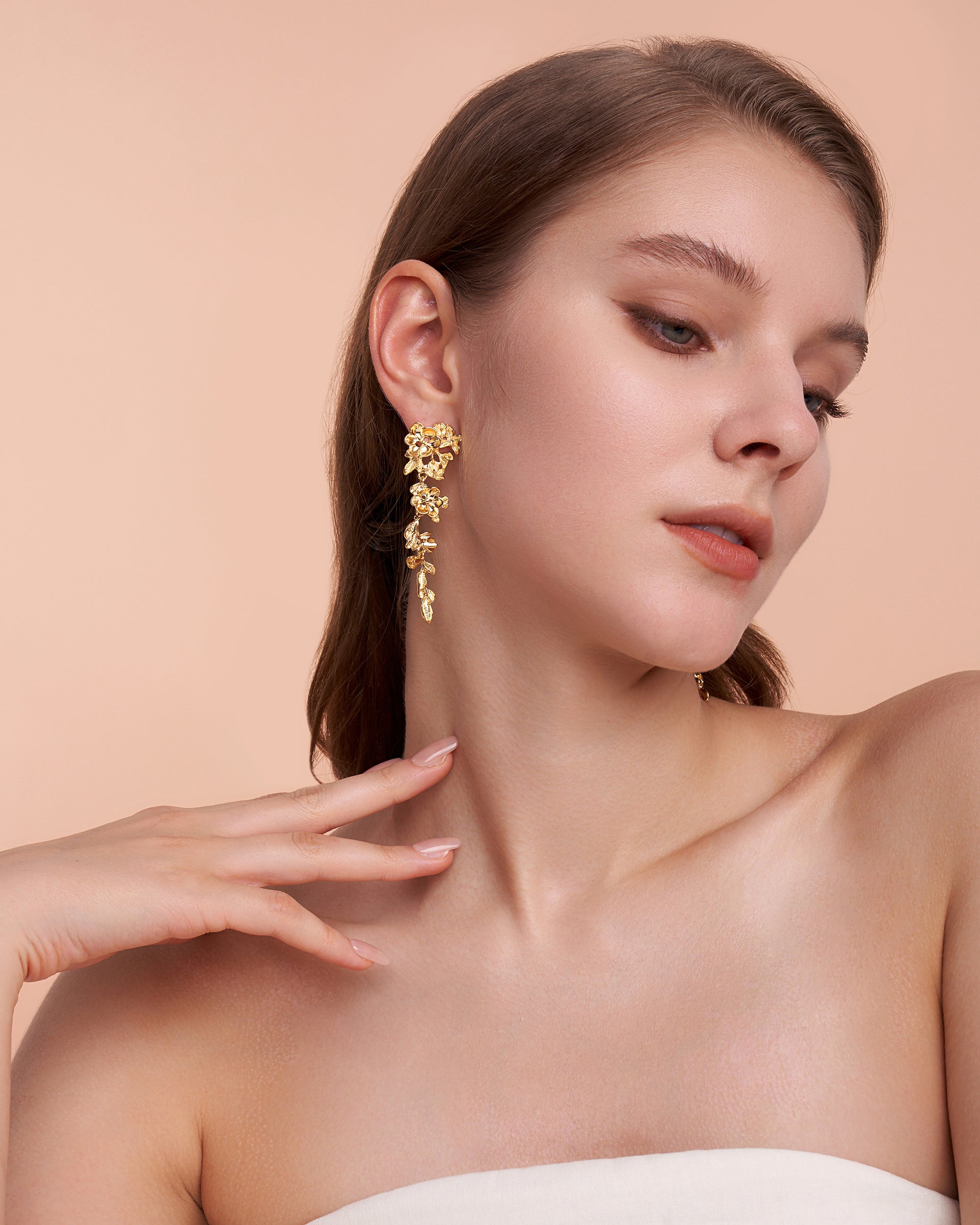 Gold Statement Flower Dangle Earrings