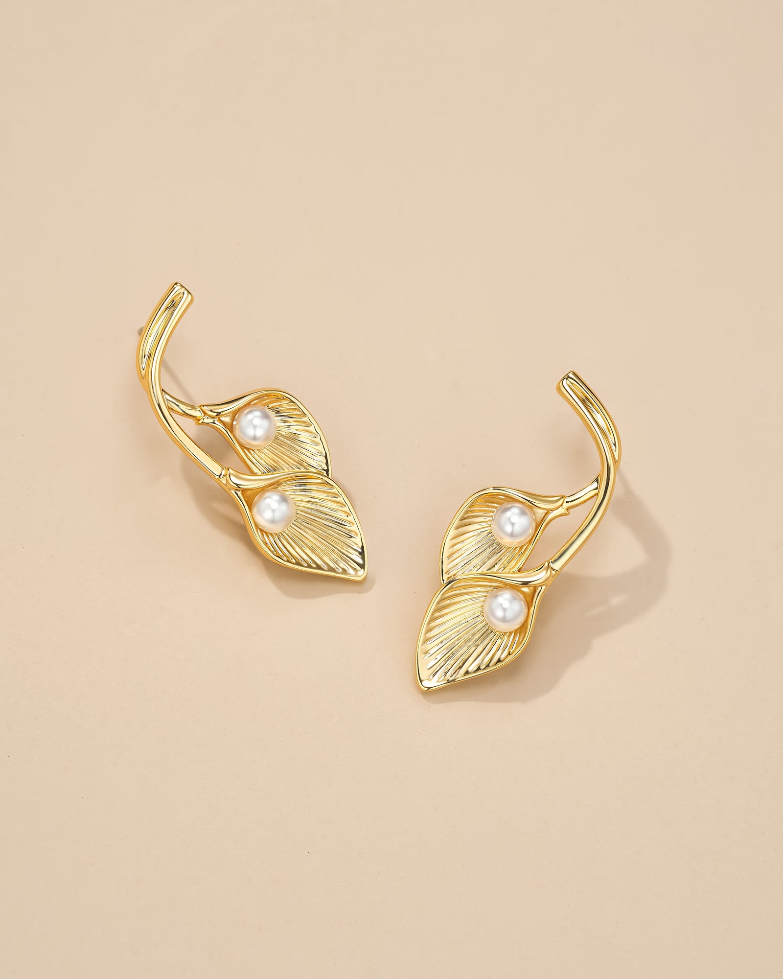 Calla Lily Drop Earrings With Baroque Pearl Style Accent