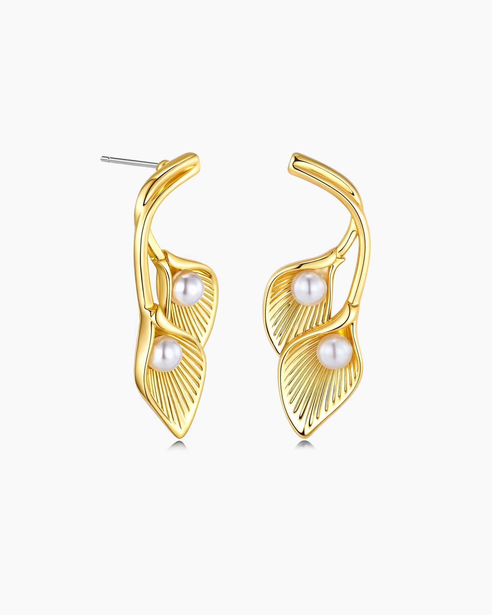 Calla Lily Drop Earrings With Baroque Pearl Style Accent