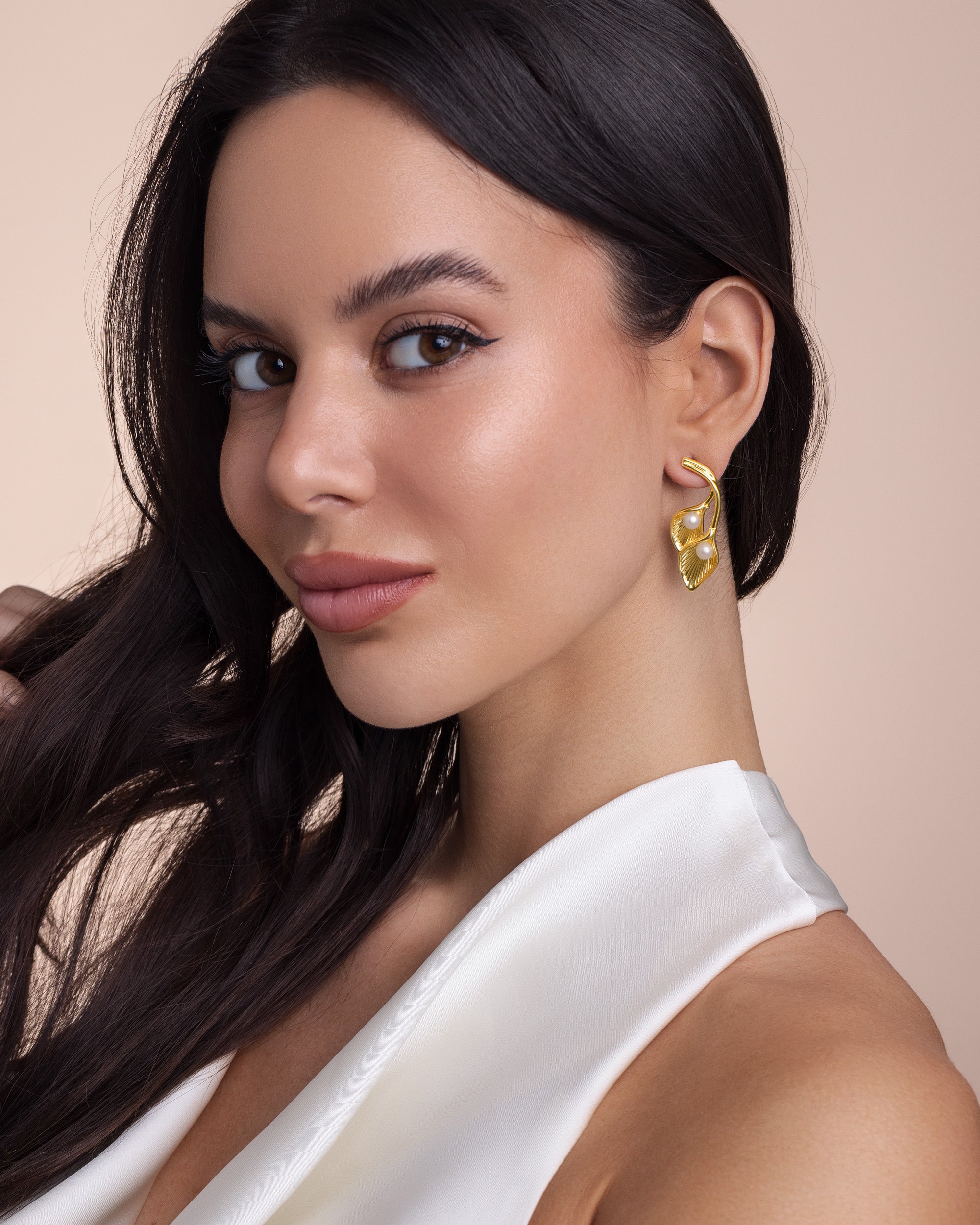 Calla Lily Drop Earrings With Baroque Pearl Style Accent