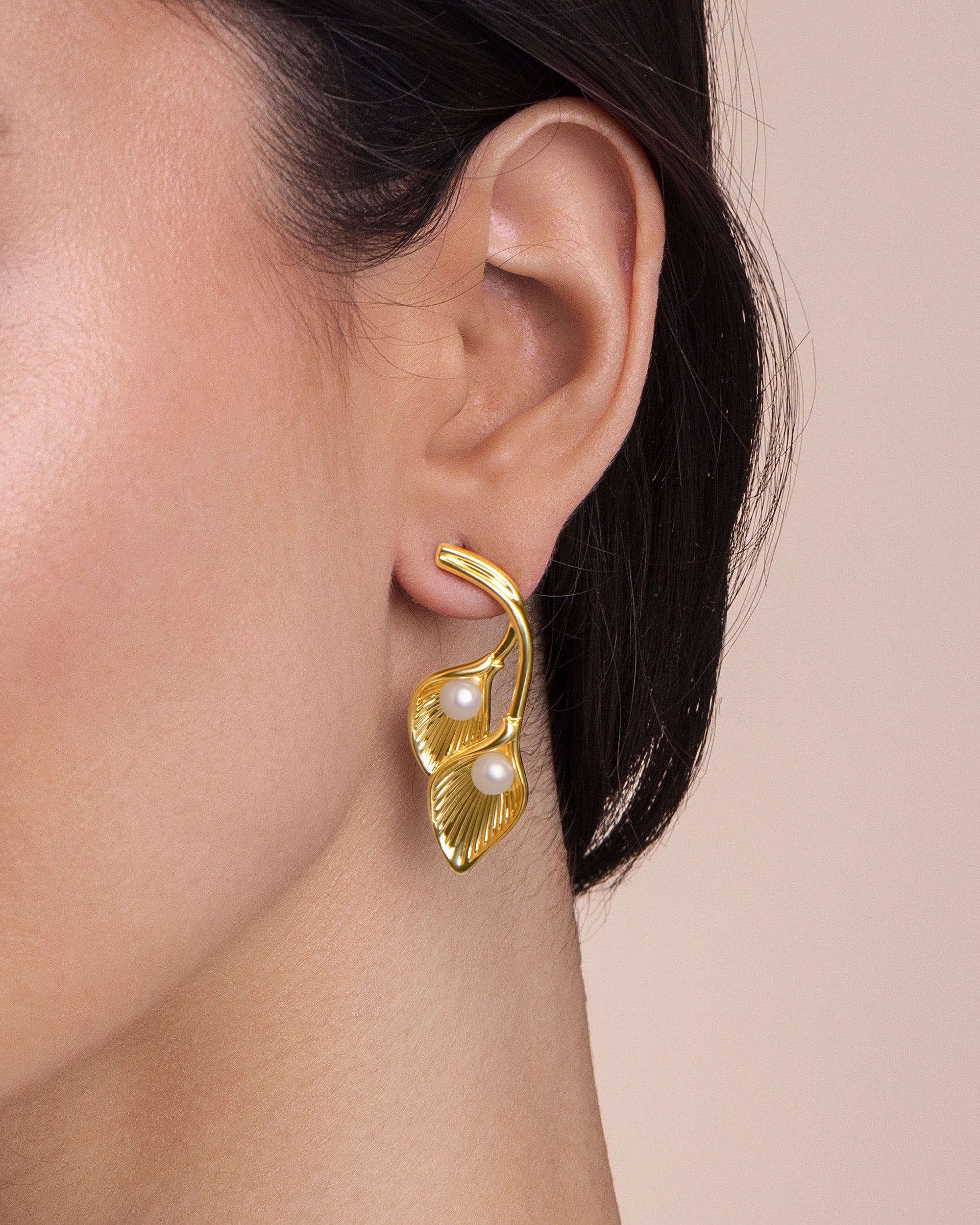 Calla Lily Drop Earrings With Baroque Pearl Style Accent