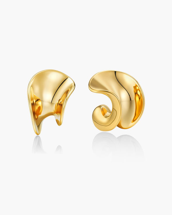 #235  Gold Chunky Curve Twisted Open Hoop Earrings