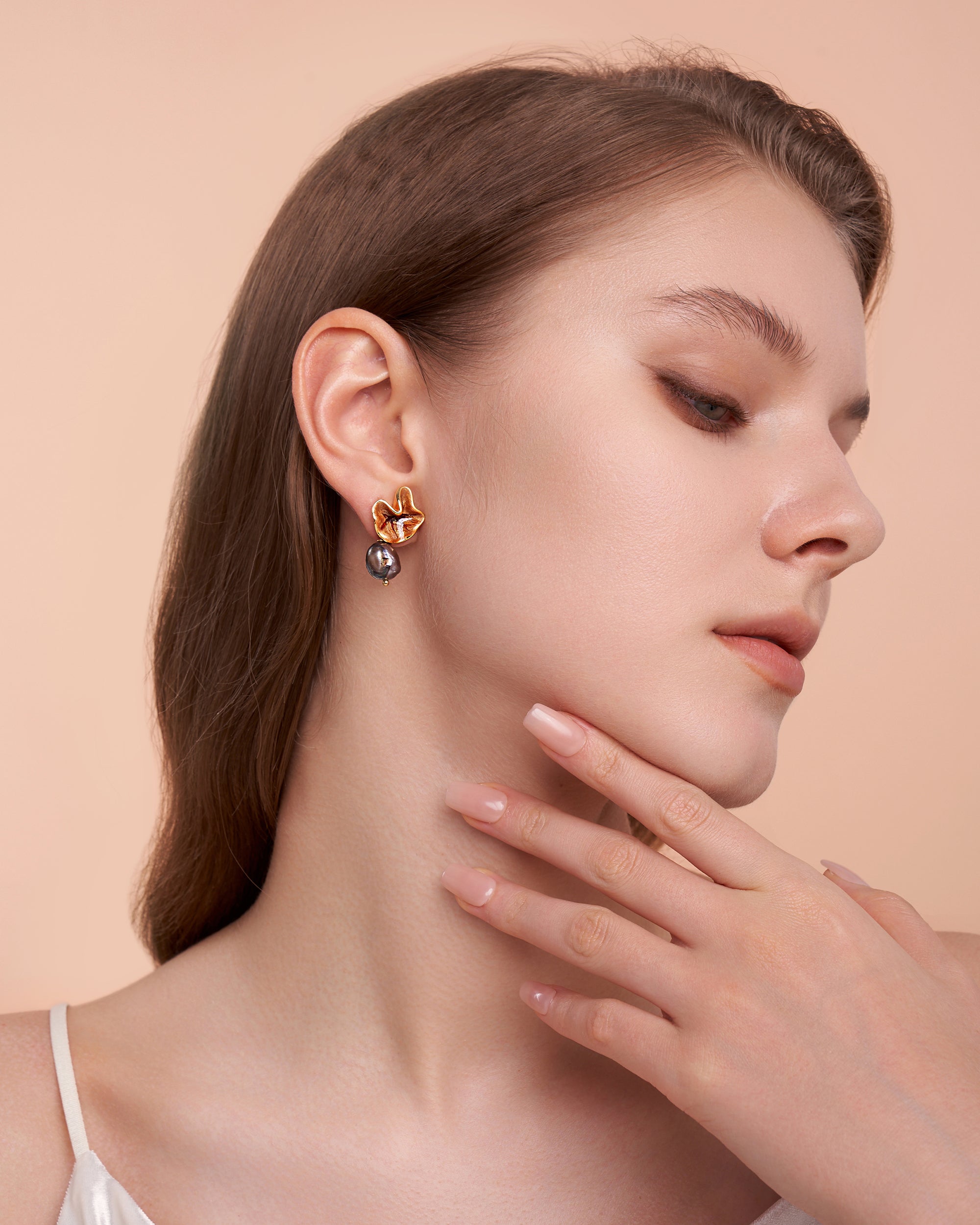 Baroque Gray Pearl Drop Organic Sculptural Stud Earrings