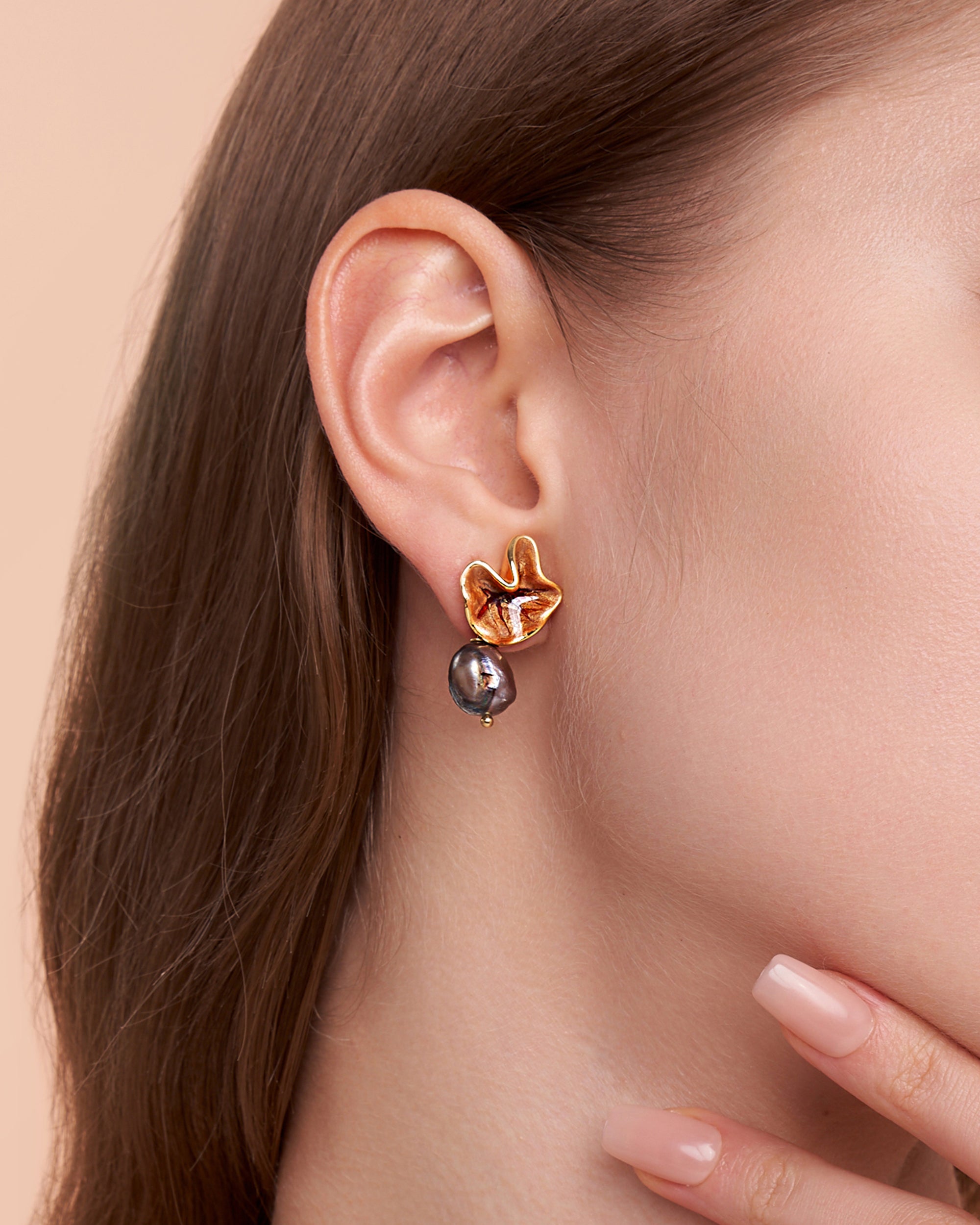 Baroque Gray Pearl Drop Organic Sculptural Stud Earrings