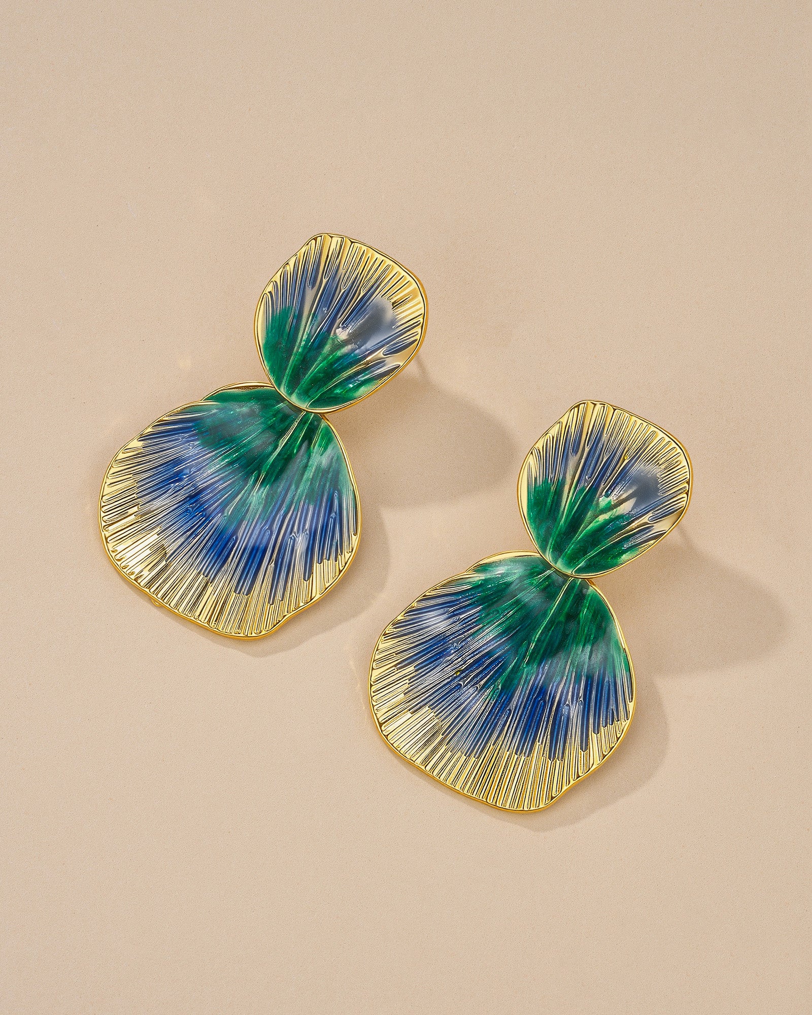 Ribbed Enamel Dangle Earrings In Lagoon Boho Style