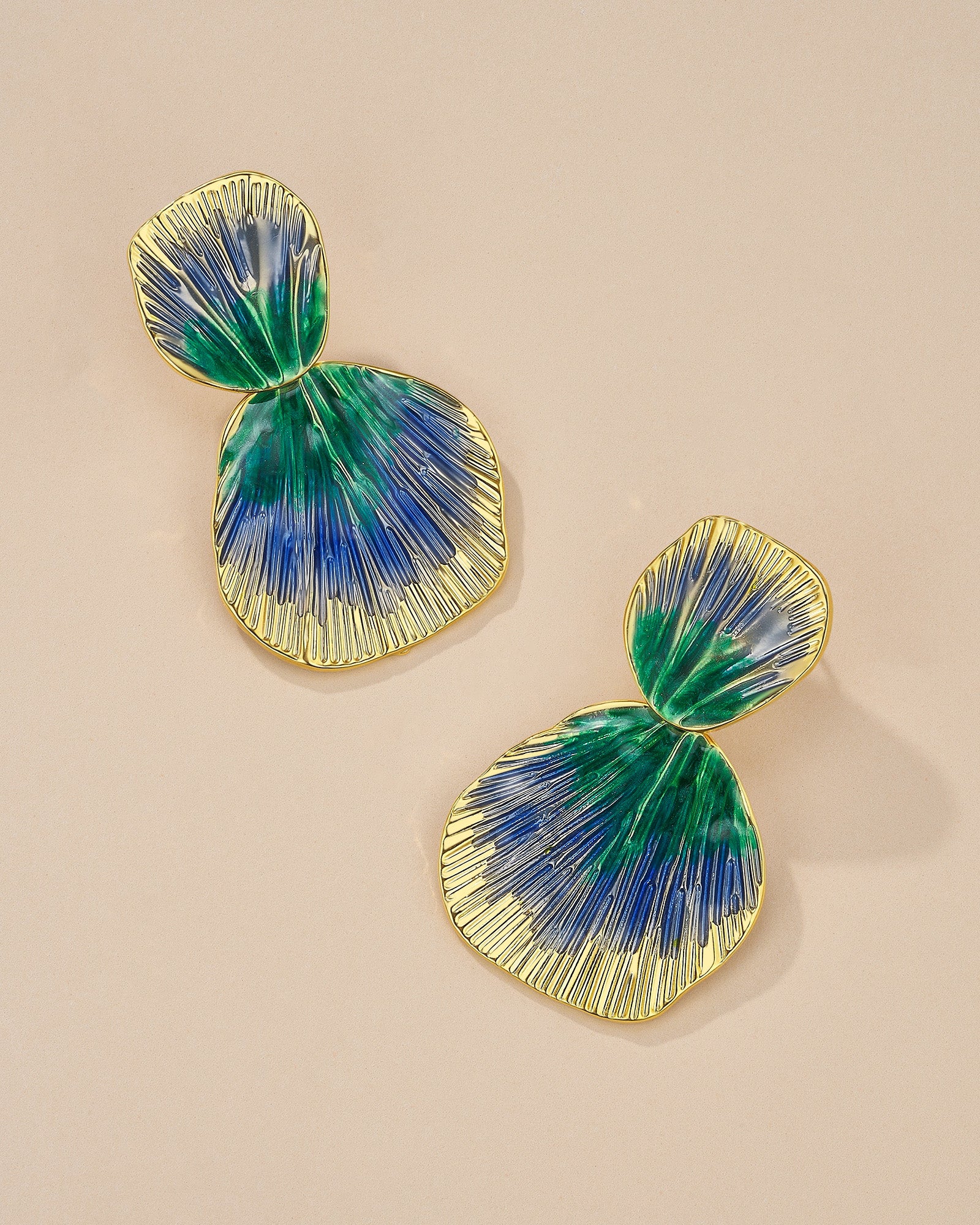 Ribbed Enamel Dangle Earrings In Lagoon Boho Style