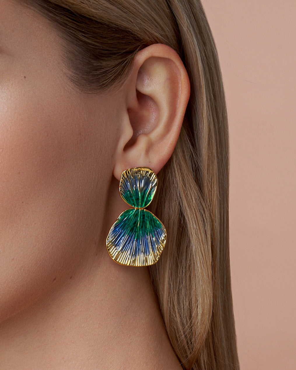 Ribbed Enamel Dangle Earrings In Lagoon Boho Style