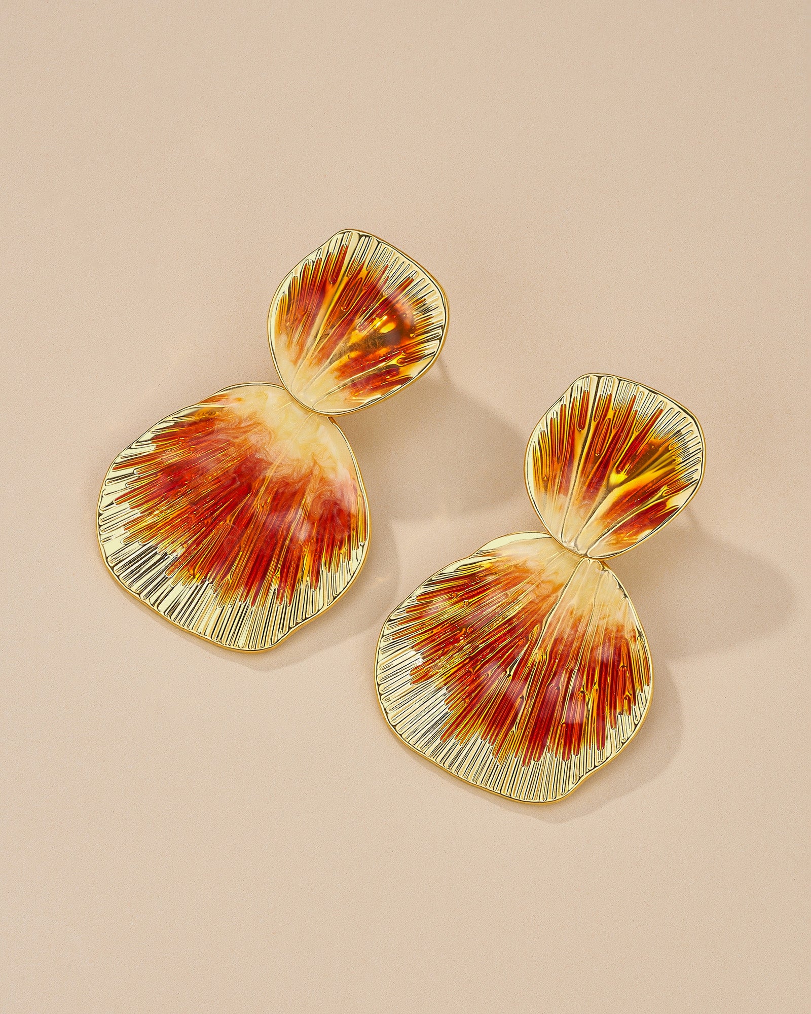 Gold Boho Ribbed Enamel Dangle Earrings - Sunburst
