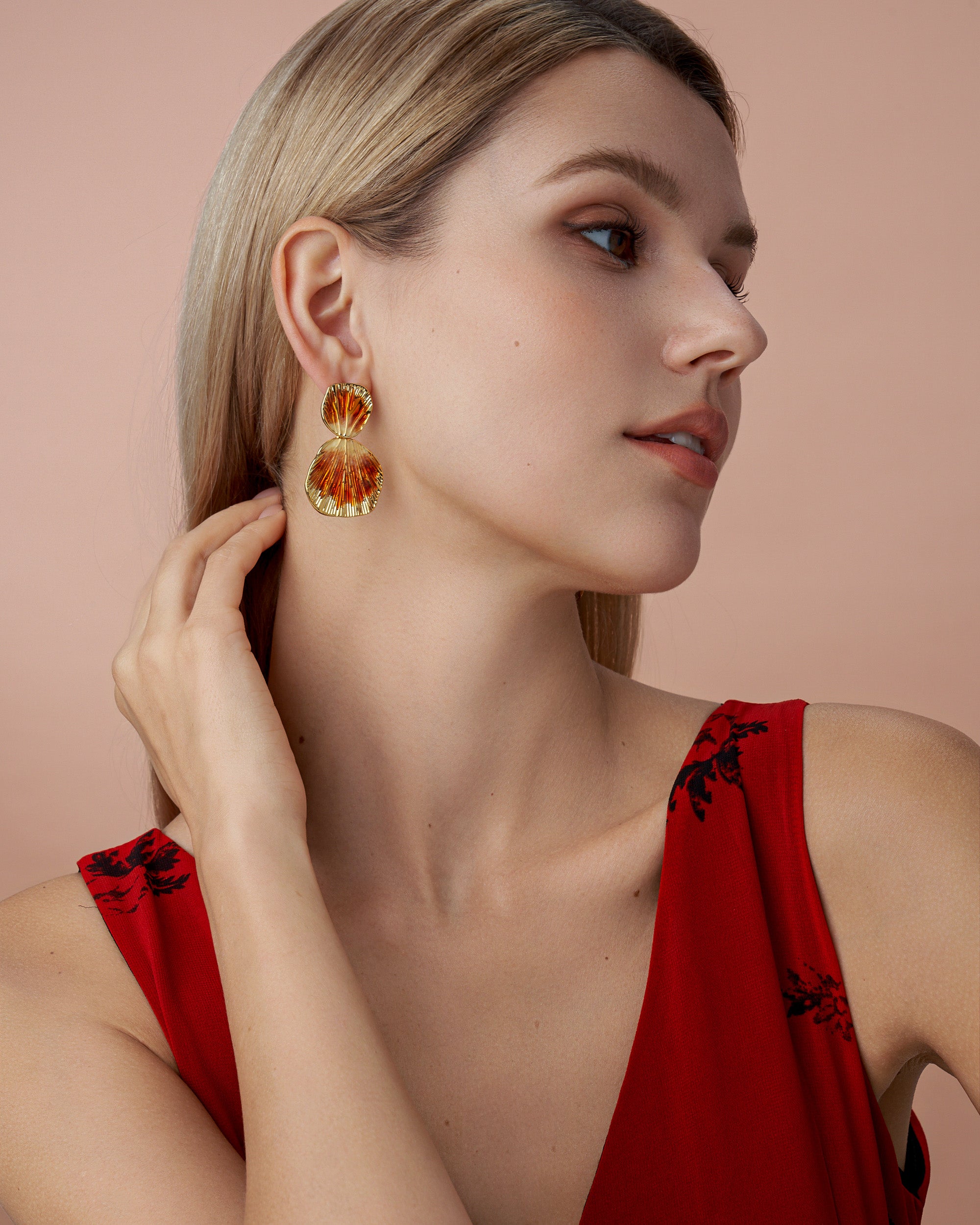 Gold Boho Ribbed Enamel Dangle Earrings - Sunburst