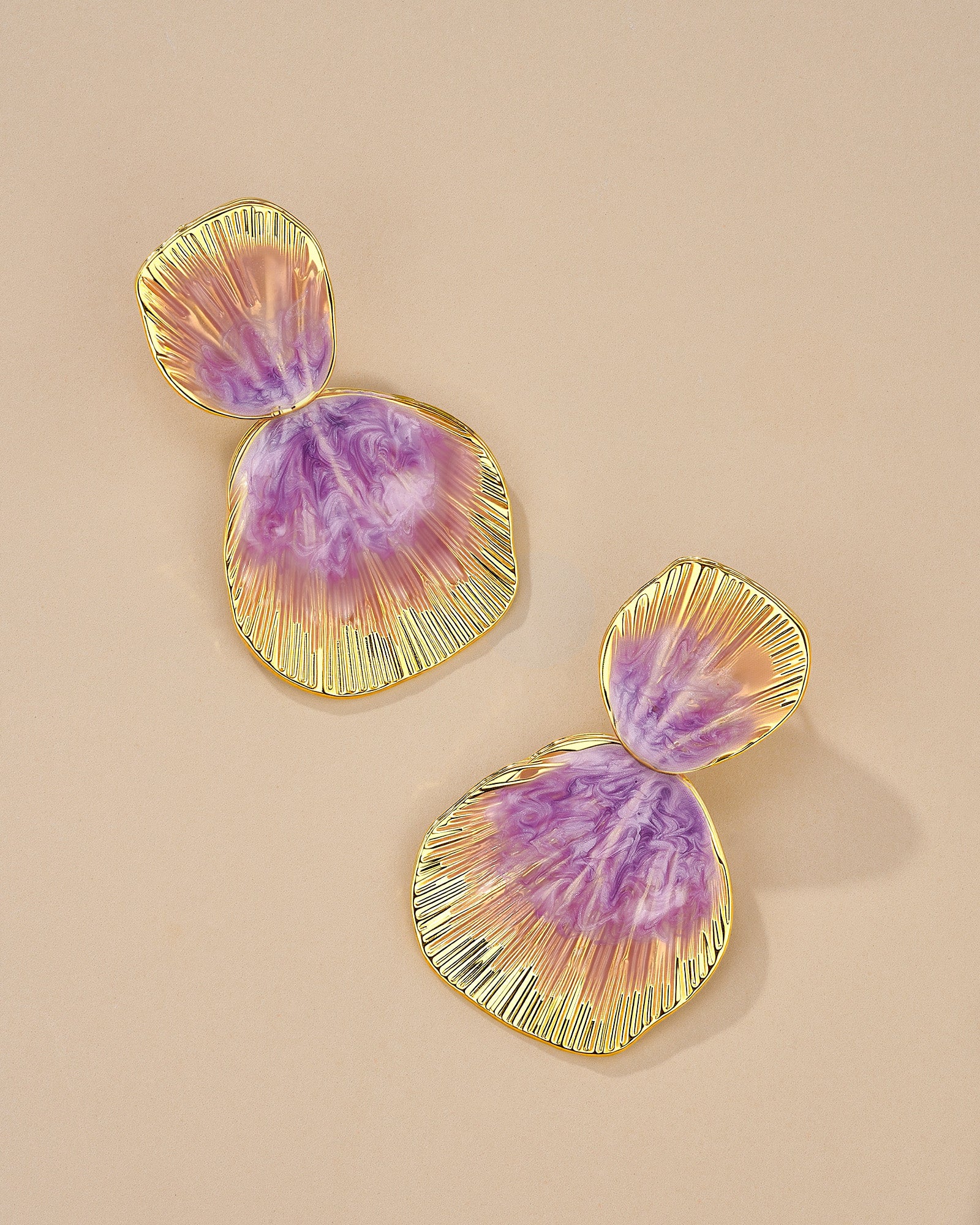Ribbed Enamel Dangle Earrings In Lavender Boho Style