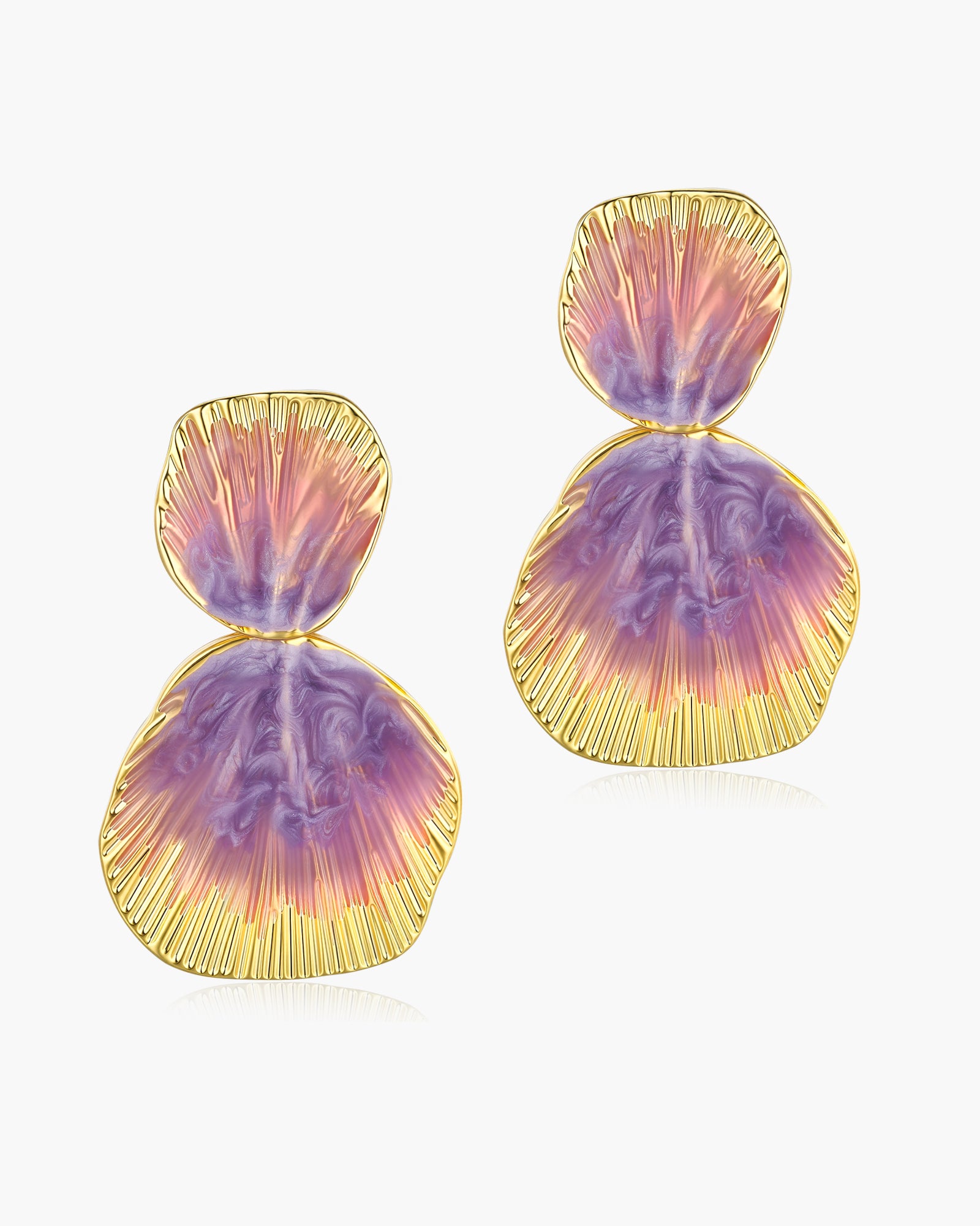 Ribbed Enamel Dangle Earrings In Lavender Boho Style