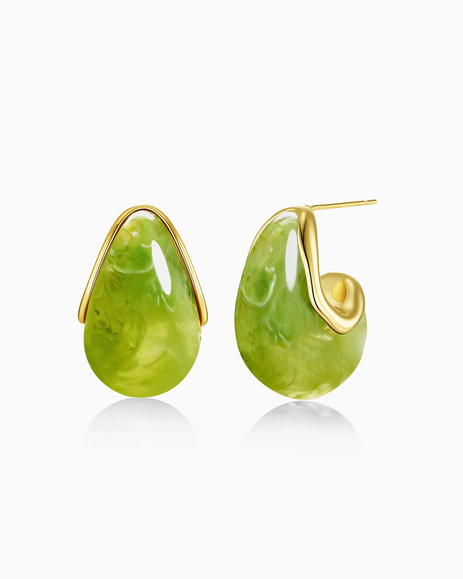 Gold Resin C Shape Teardrop Dangle Earrings - Green