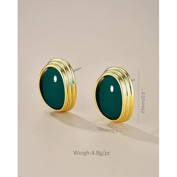 SNGIA 18K Gold Plated Oval Stud Earrings for Women, Multicolor Cabochon Statement Button Earrings
