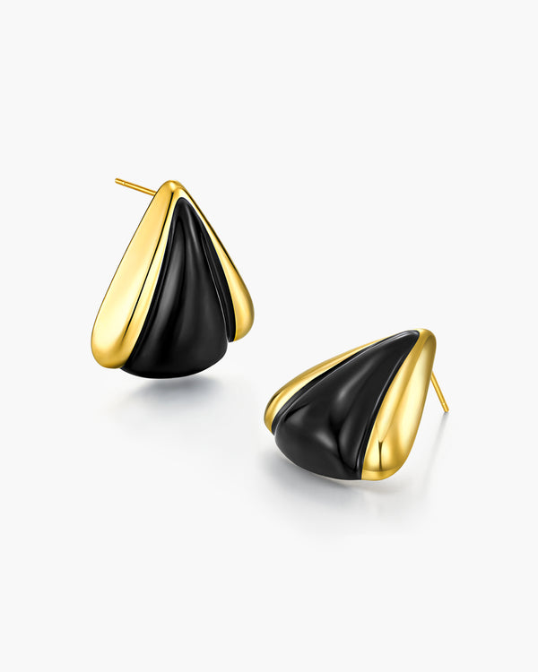 #263 Gold Black Enamel Textured Ribbed Triangle Stud Earrings