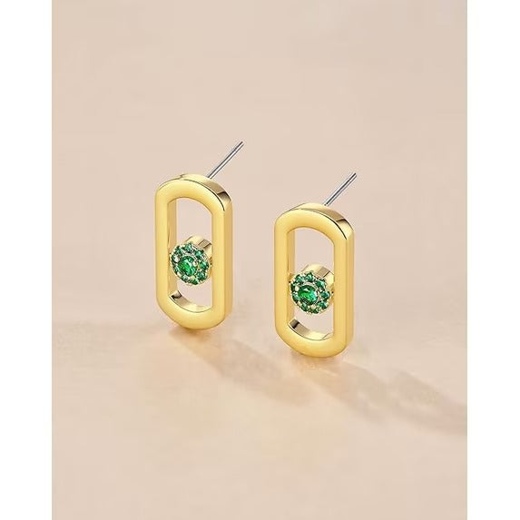 SNGIA Gold Plated Geometric Stud Earrings with Green or Clear Cubic Zirconia for Women