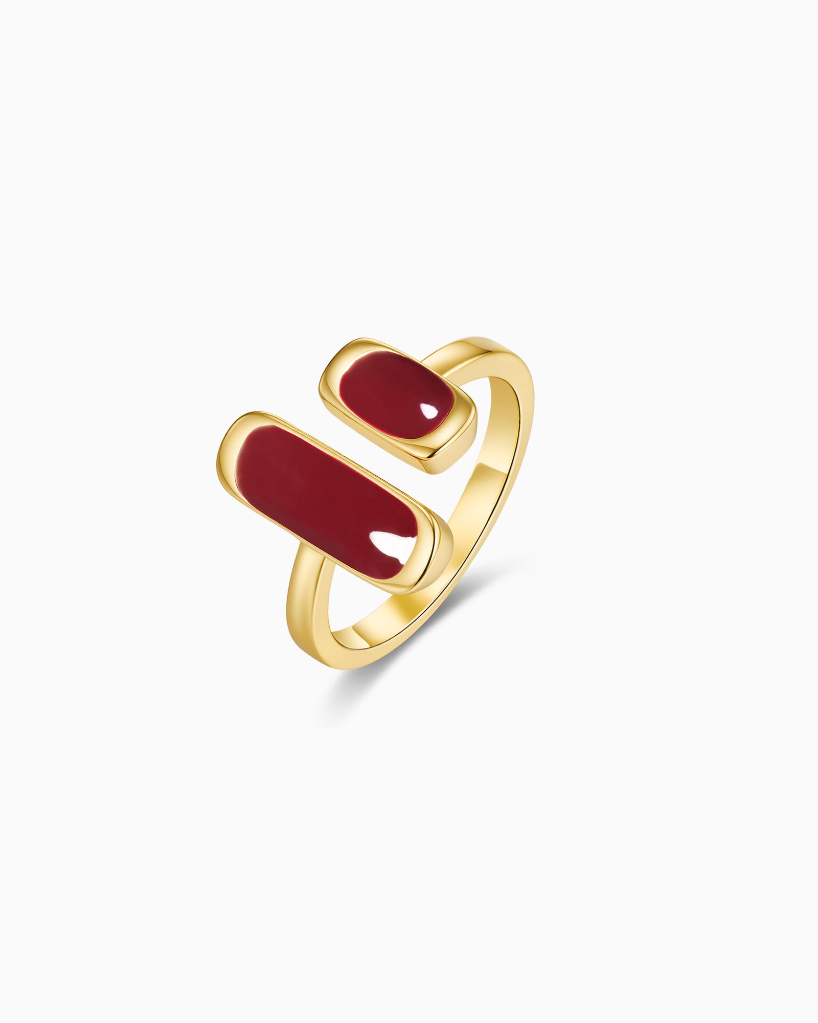 Minimalist Gold  Maroon Enamel Adjustable Ring