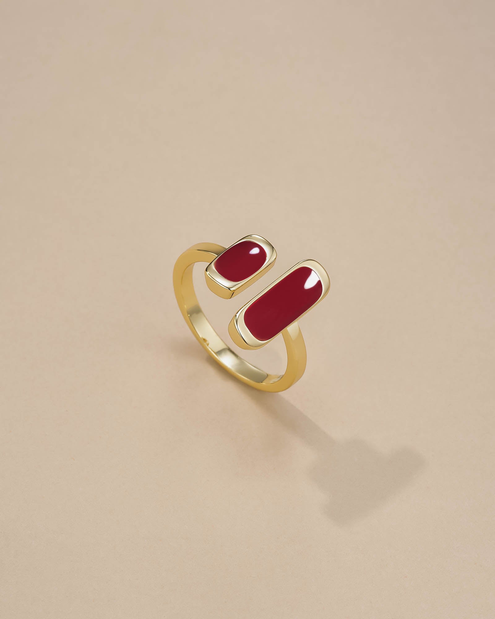 Minimalist Gold  Maroon Enamel Adjustable Ring