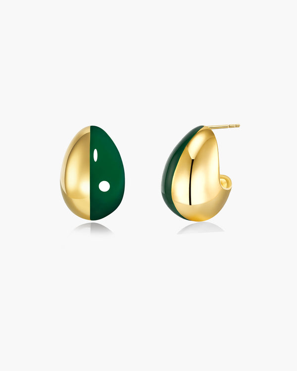 #269 Green Enamel Gold C-Shaped Stud Earrings