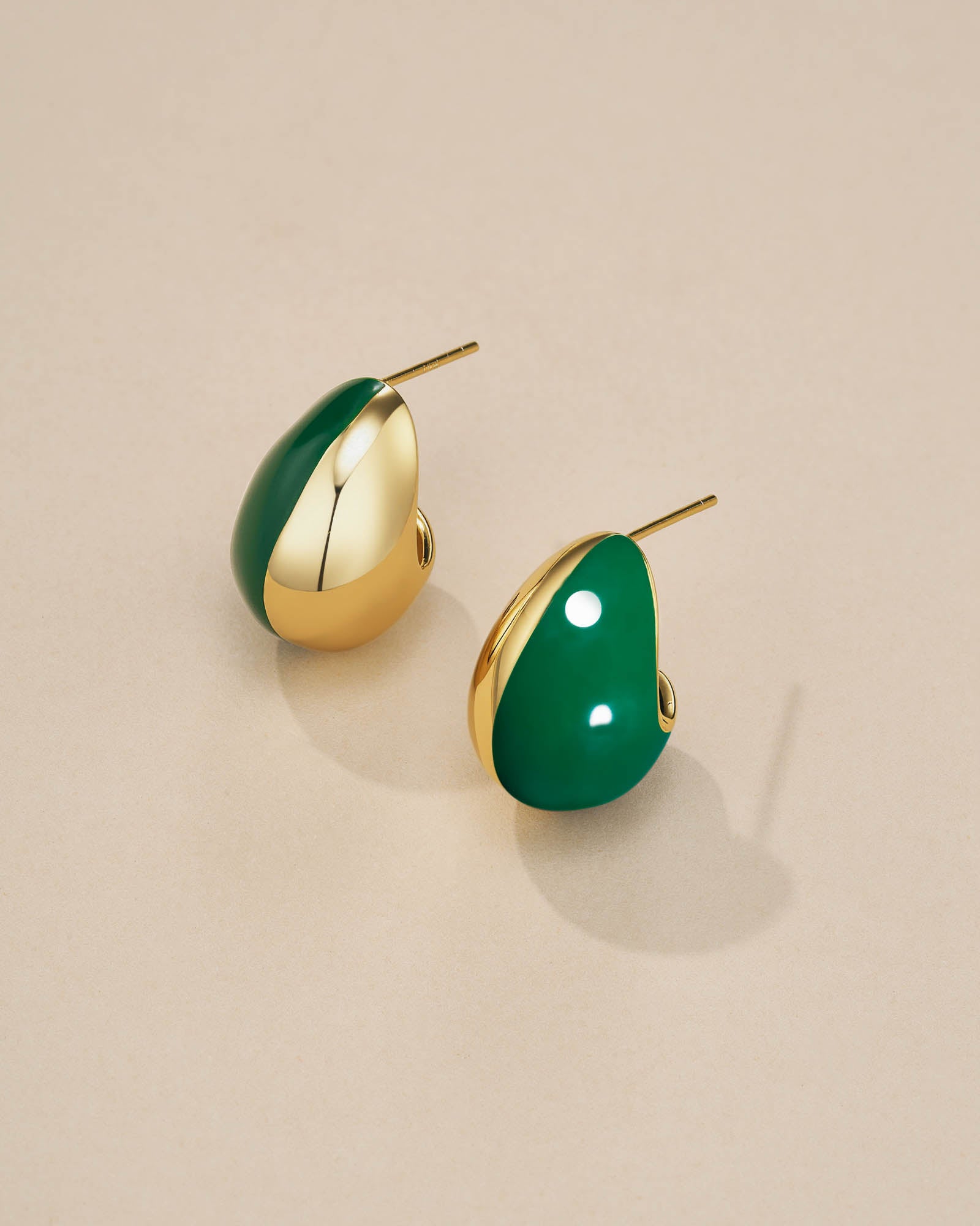 Green Enamel Gold C-Shaped Huggie Earrings