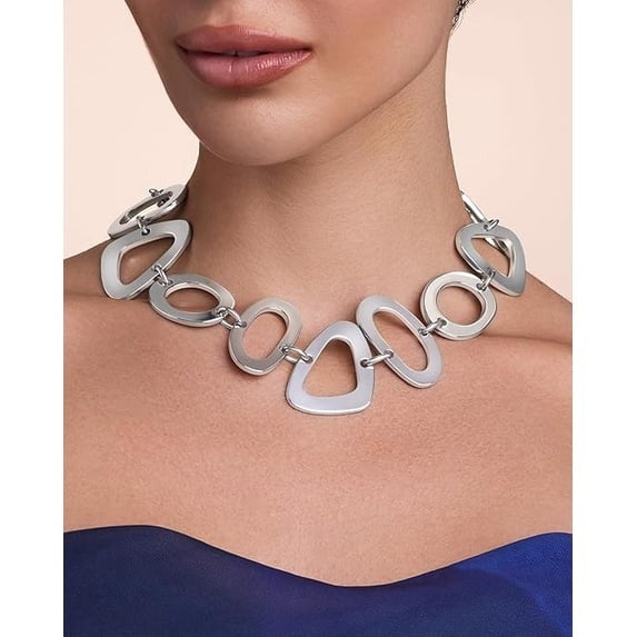 SNGIA Silver Plated Geometric Link Statement Choker Necklace for Women